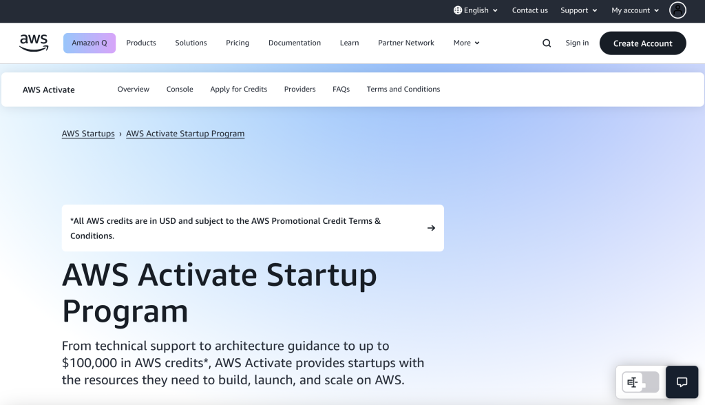 Cloud Hosting for Startups - AWS Activate